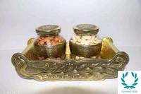 VNS Tray and  Jar Peacock Tray wooden 2. Glass Jar,Gold)  - 